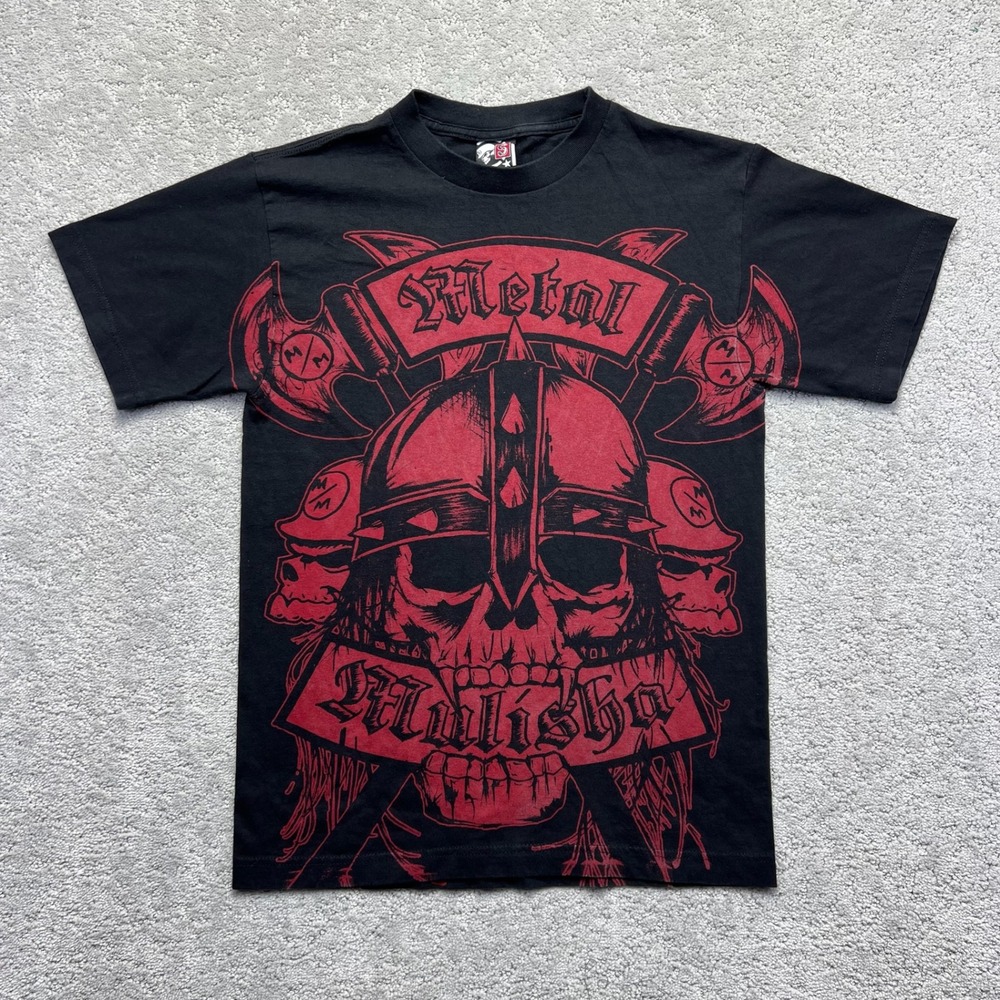 VINTAGE Y2k Metal Mulisha T-Shirt Mens Small Black Red Graphic Tee Skull Axe